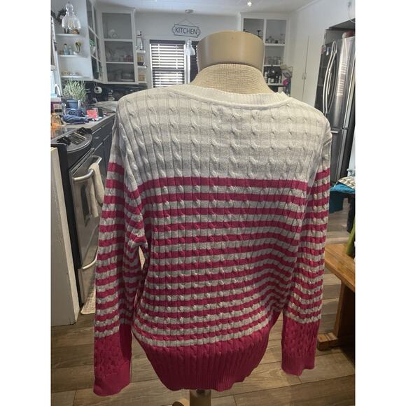 KAREN SCOTT 100% cotton crew White Pink Gray cable knit sweater XL Valentines - Picture 3 of 9